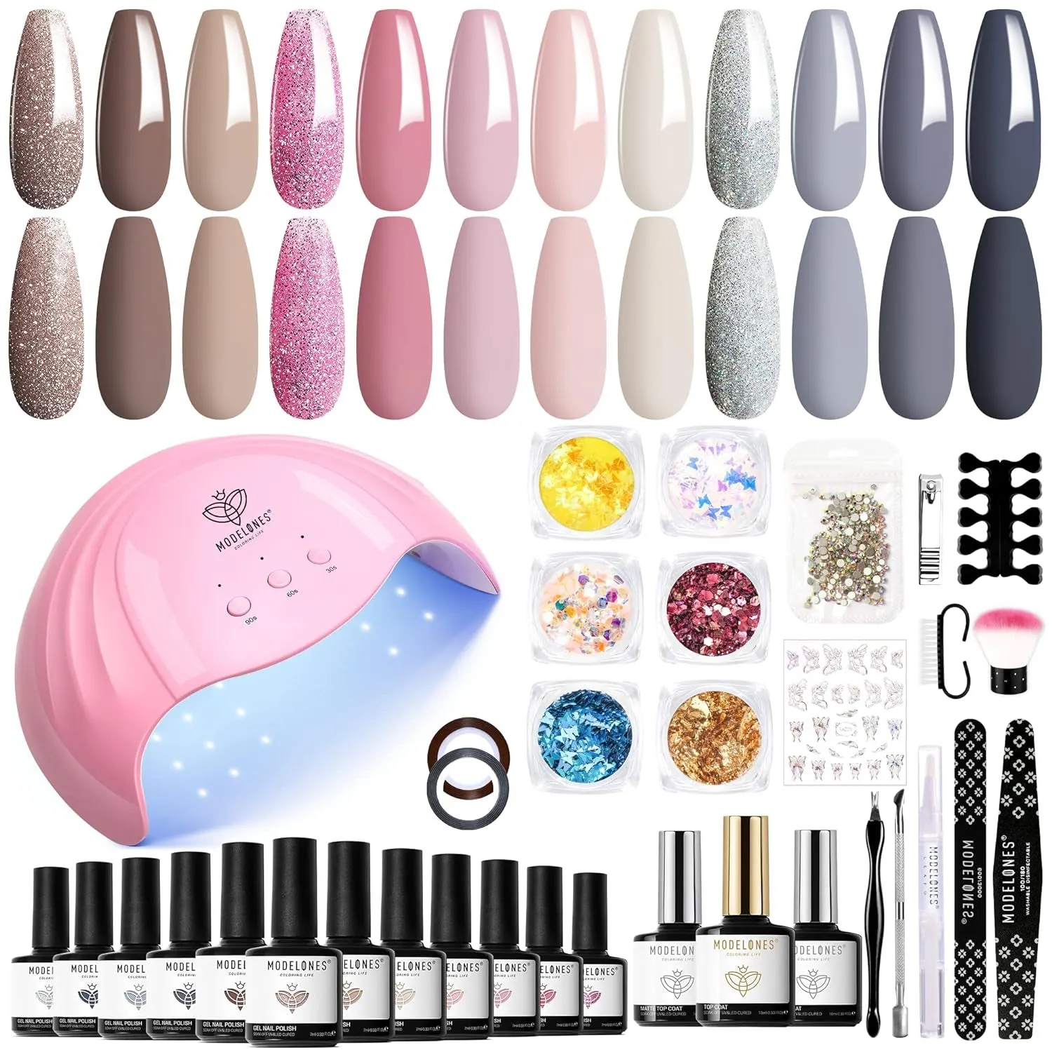 35-Piece Gel Nail Polish Set with 48W UV Dryer - 12 Vibrant Colors & Nail Art Accessories