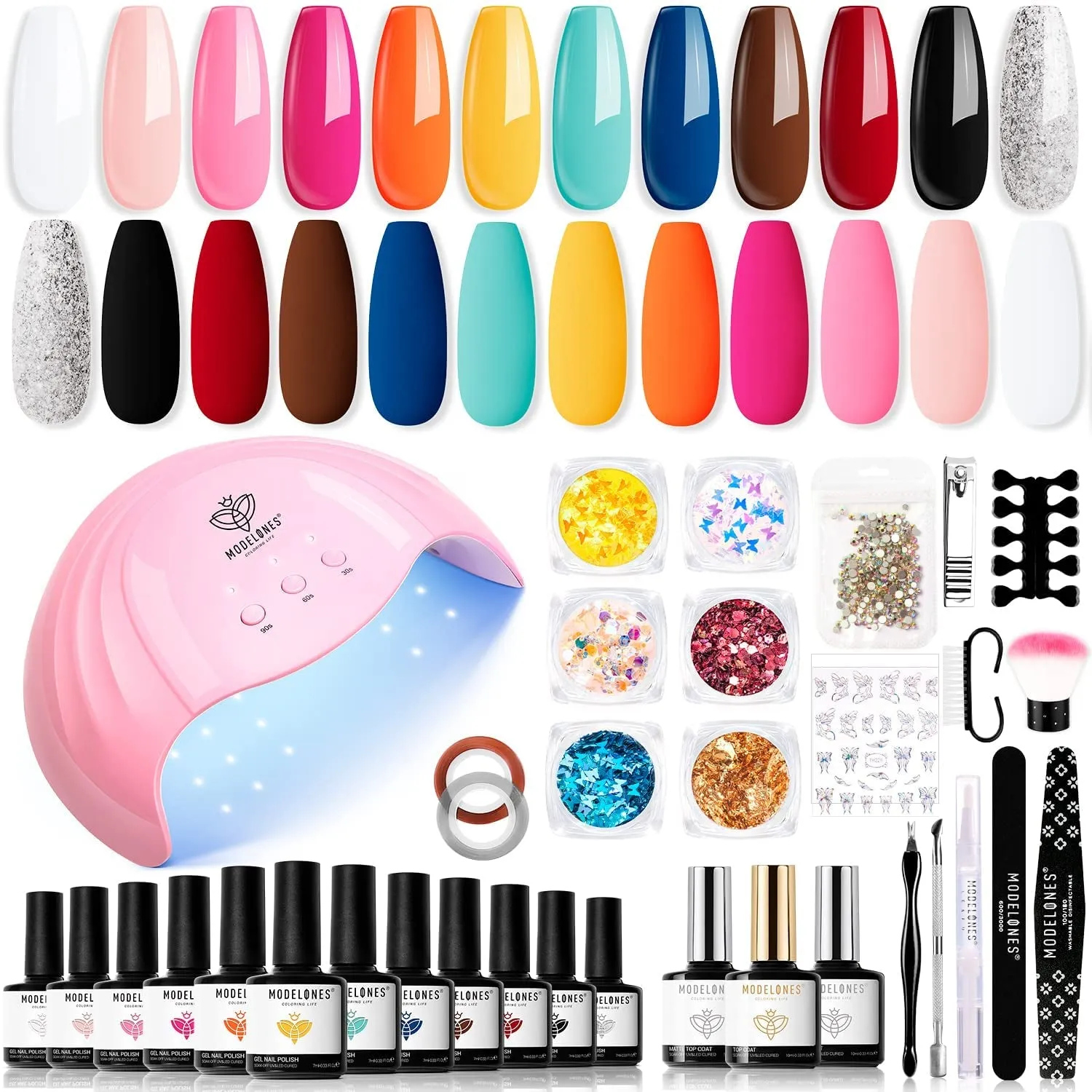 35-Piece Gel Nail Polish Set with 48W UV Dryer - 12 Vibrant Colors & Nail Art Accessories
