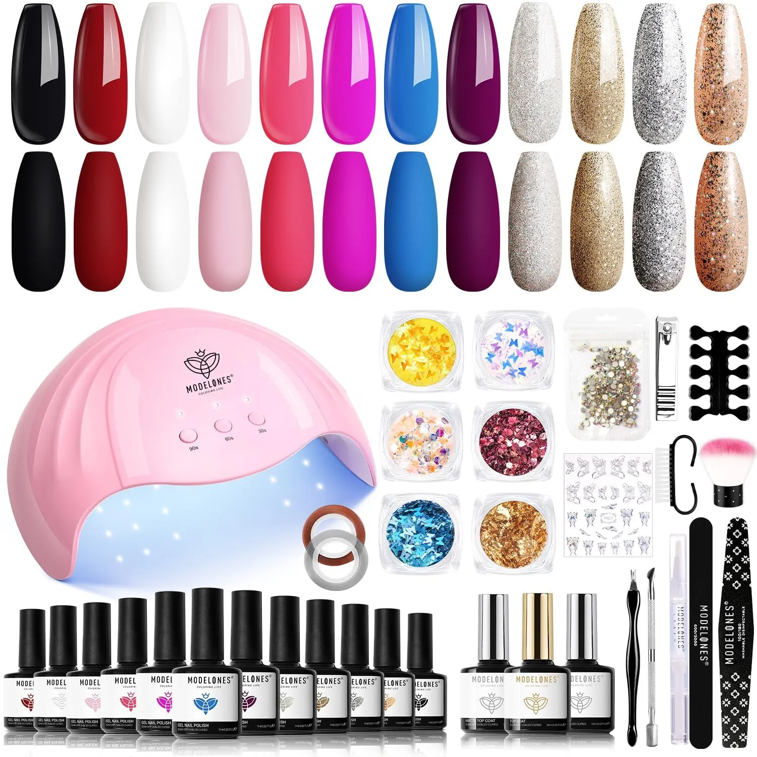 35-Piece Gel Nail Polish Set with 48W UV Dryer - 12 Vibrant Colors & Nail Art Accessories