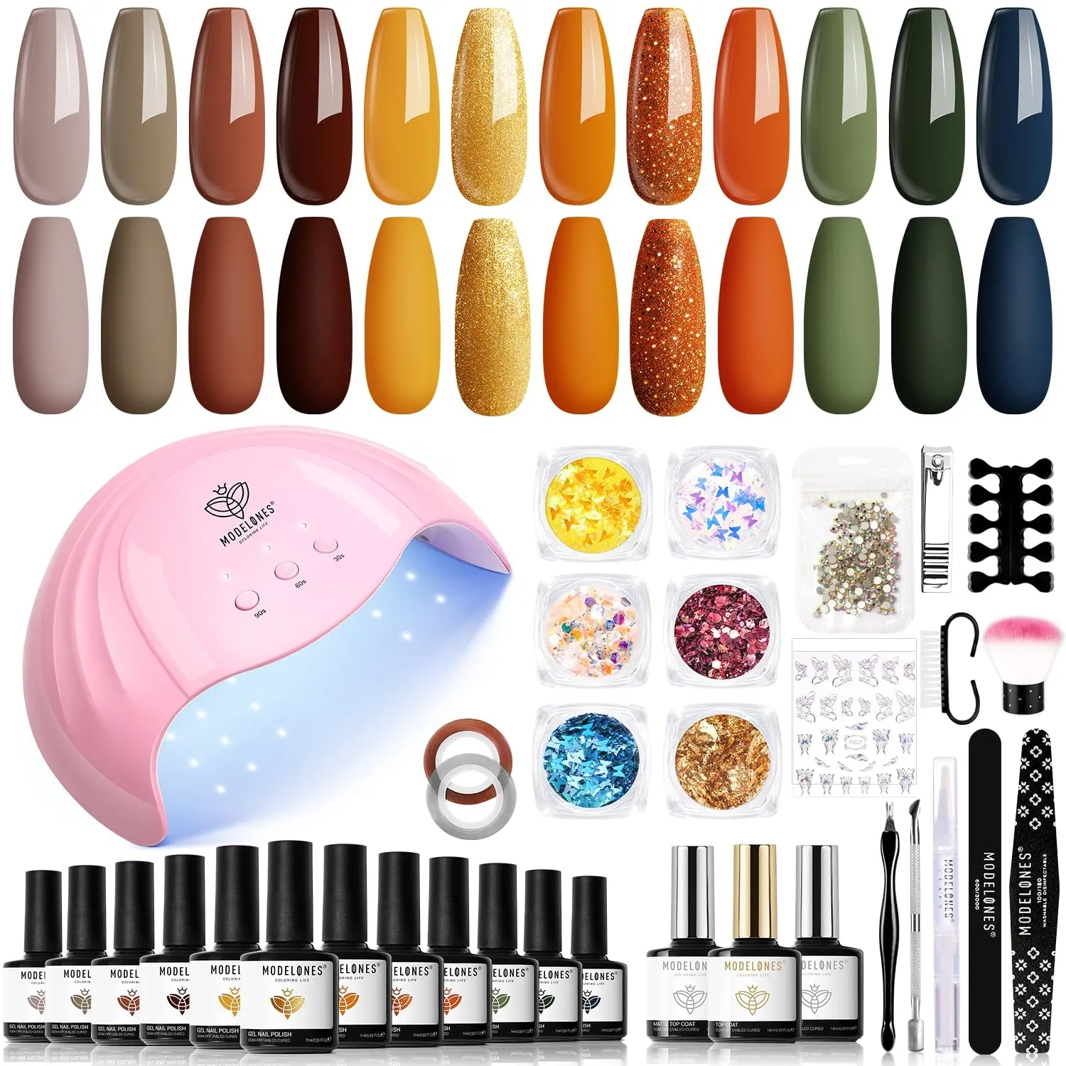 35-Piece Gel Nail Polish Set with 48W UV Dryer - 12 Vibrant Colors & Nail Art Accessories