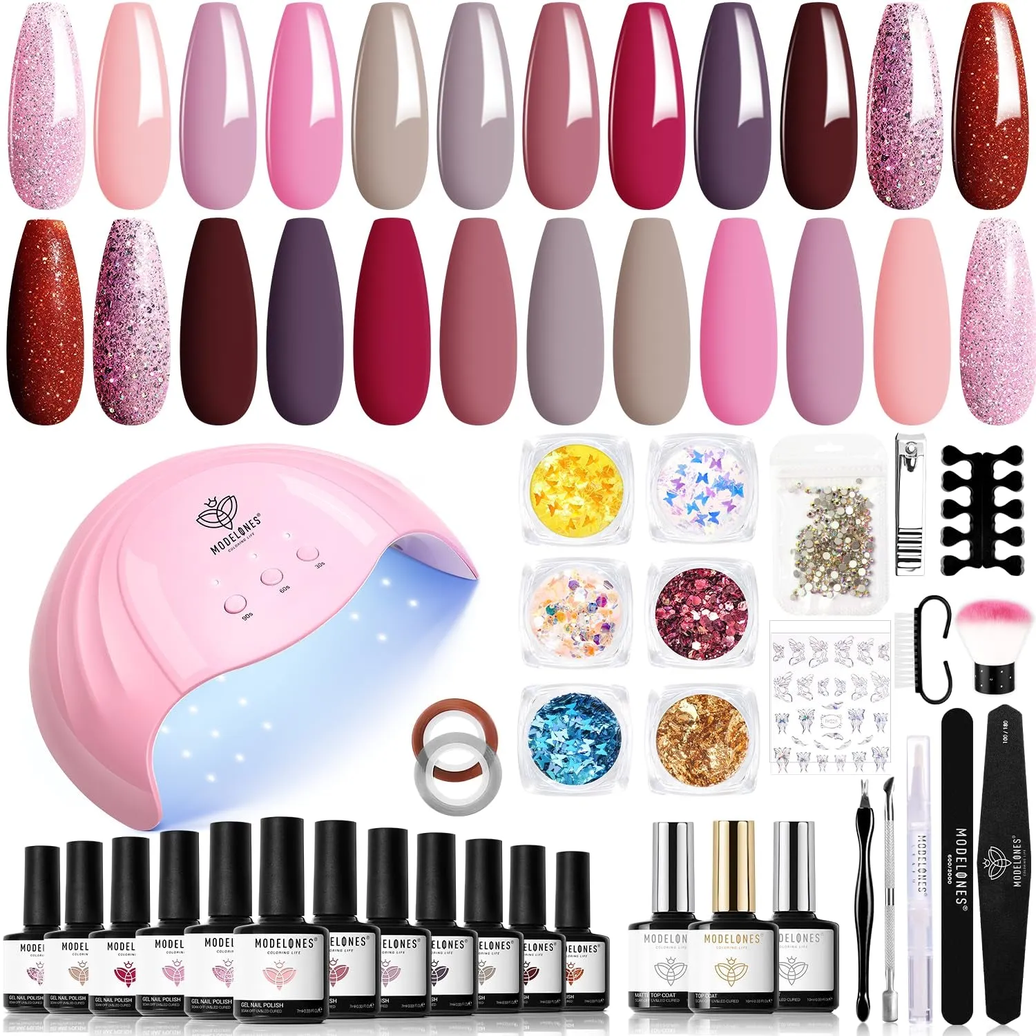 35-Piece Gel Nail Polish Set with 48W UV Dryer - 12 Vibrant Colors & Nail Art Accessories