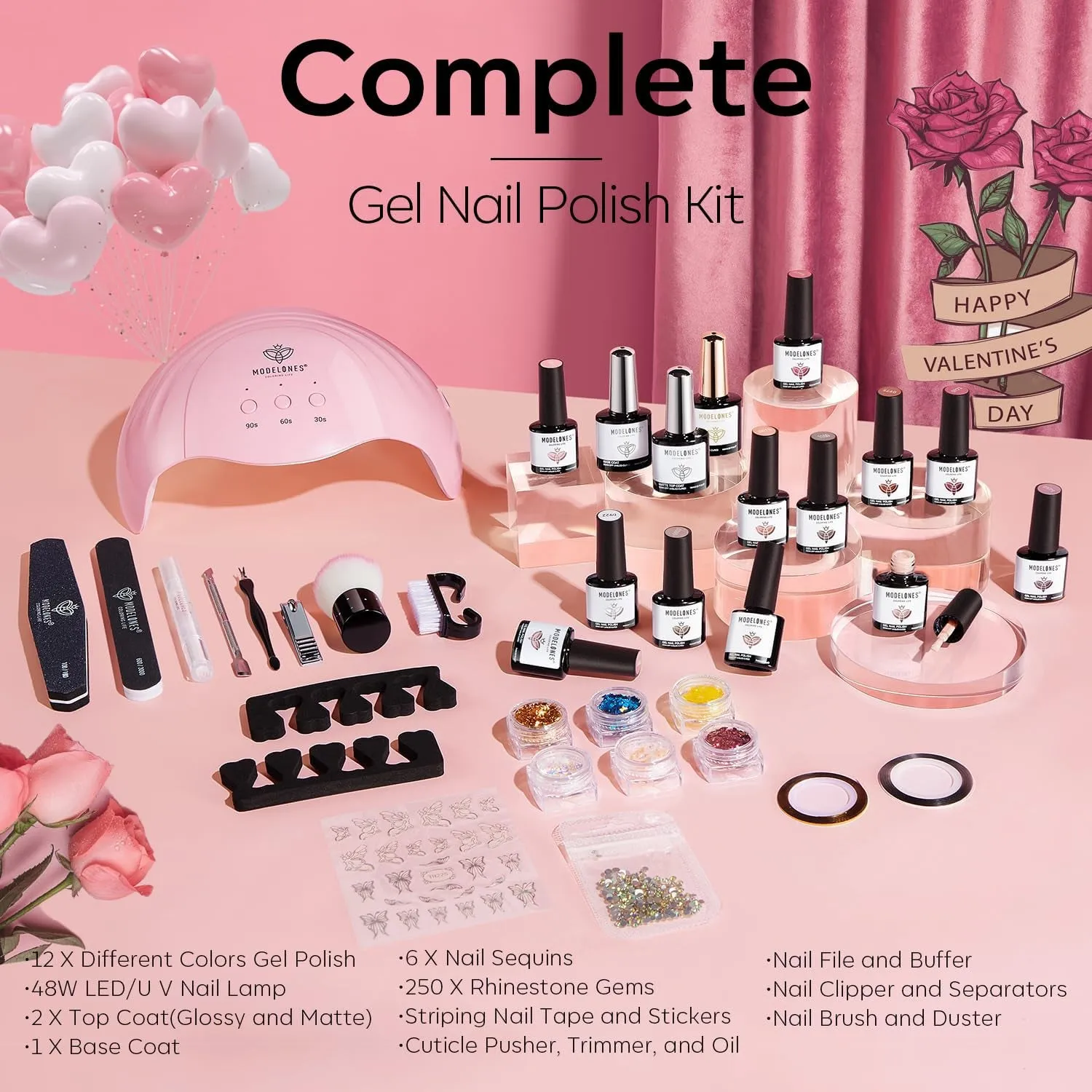 35-Piece Gel Nail Polish Set with 48W UV Dryer - 12 Vibrant Colors & Nail Art Accessories