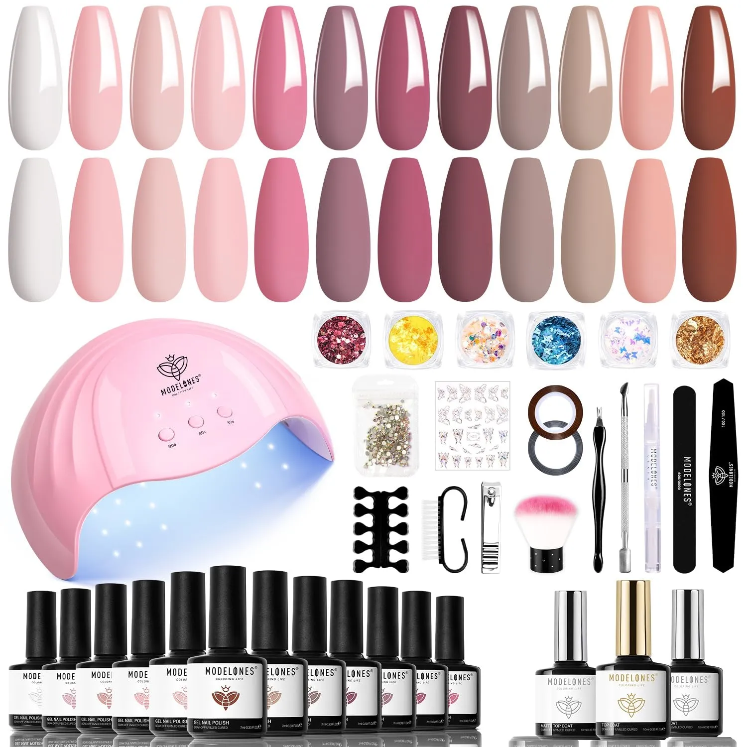 35-Piece Gel Nail Polish Set with 48W UV Dryer - 12 Vibrant Colors & Nail Art Accessories