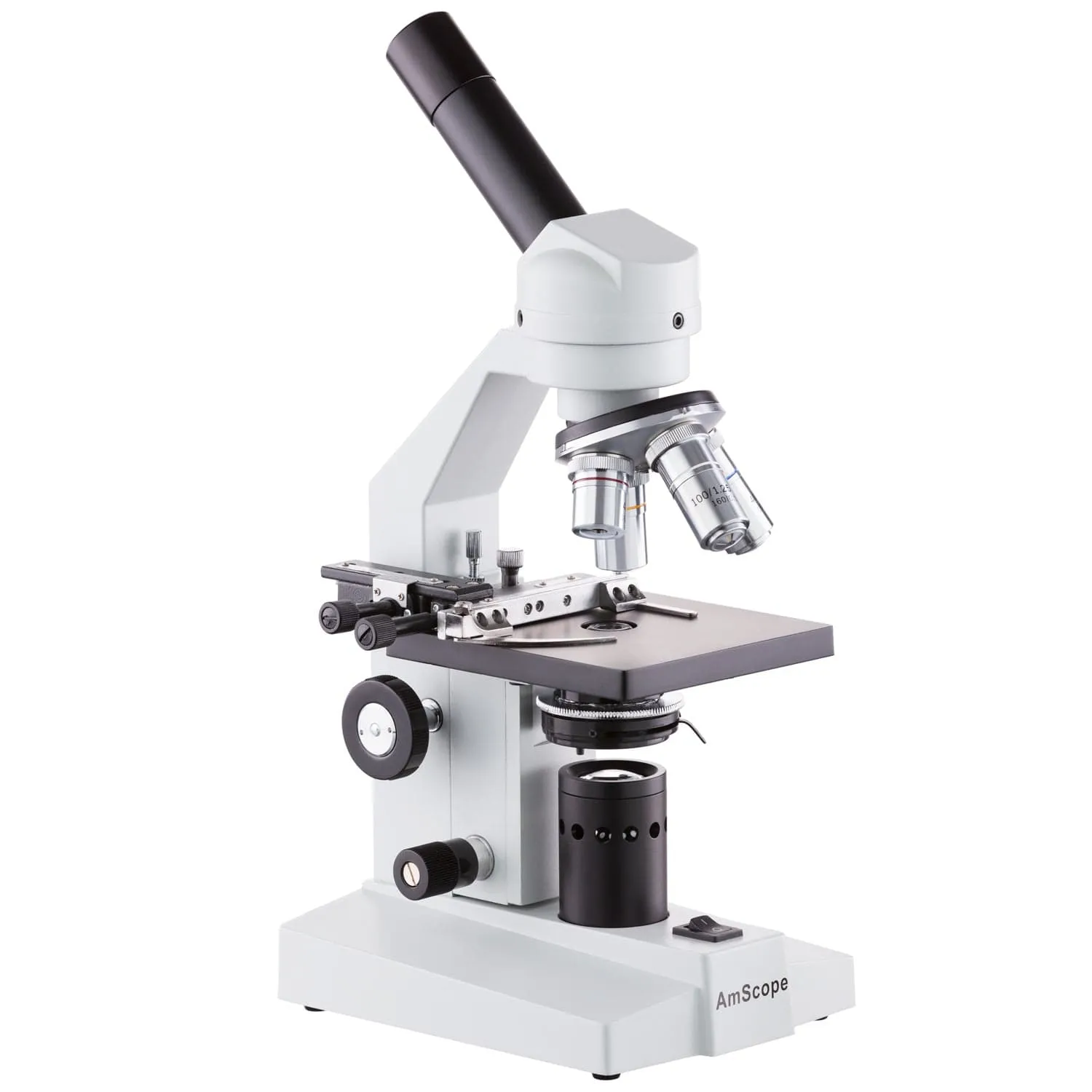 AmScope M500 Series Student Biological Monocular Compound Microscope 40X-2000X Magnification with Mechanical Stage and USB Digital Eyepiece Camera