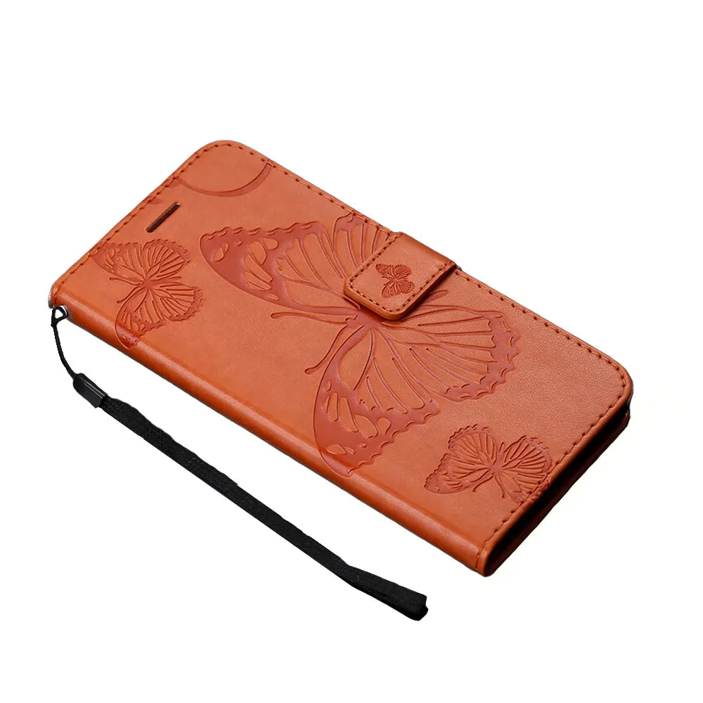 Anymob Huawei Dark Orange Leather Phone Case Butterfly Flip Wallet Cover Protection