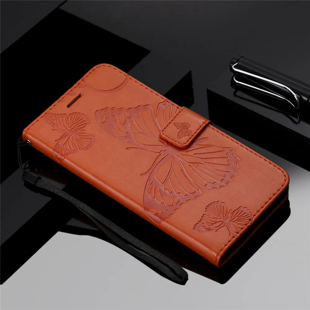 Anymob Huawei Dark Orange Leather Phone Case Butterfly Flip Wallet Cover Protection