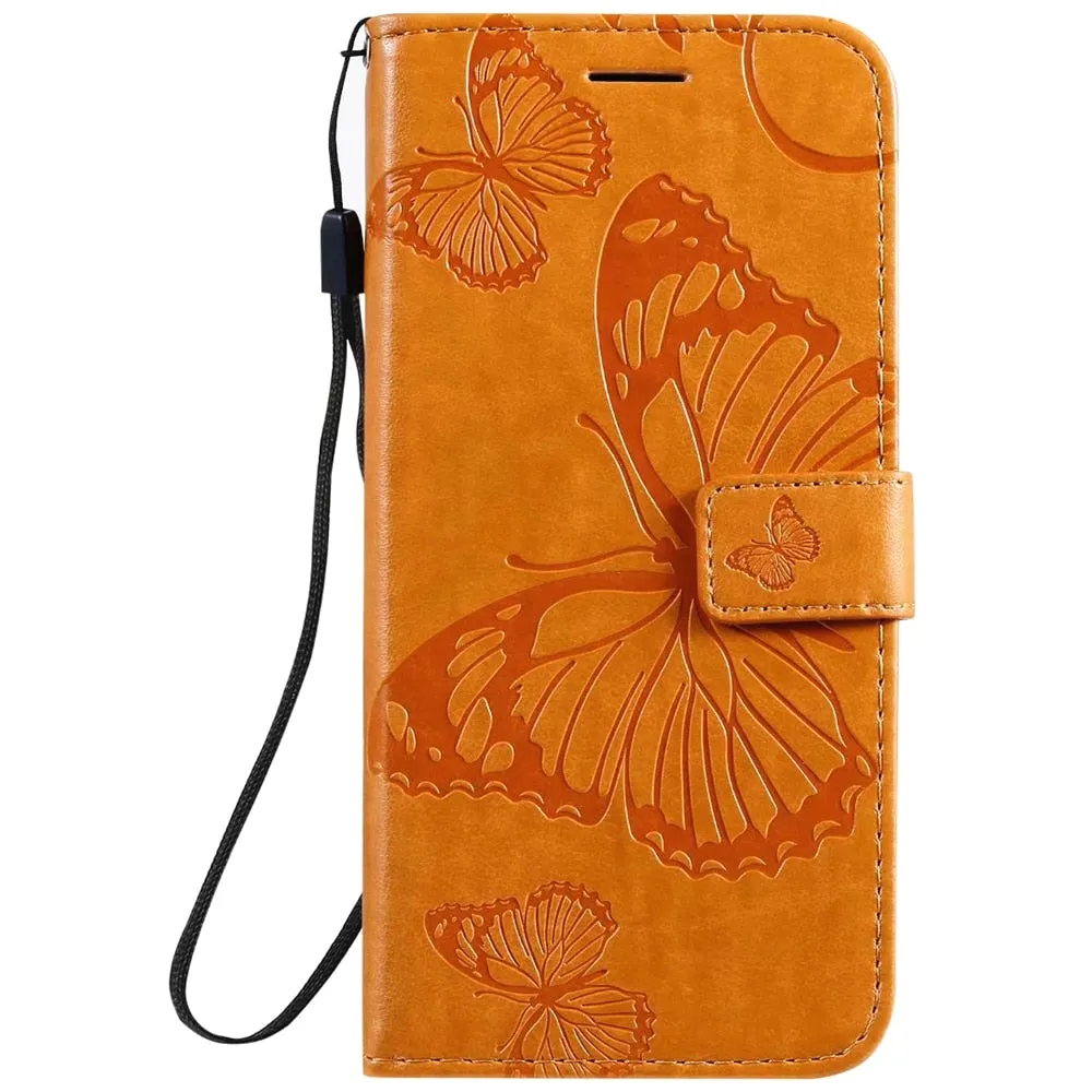 Anymob Huawei Dark Orange Leather Phone Case Butterfly Flip Wallet Cover Protection