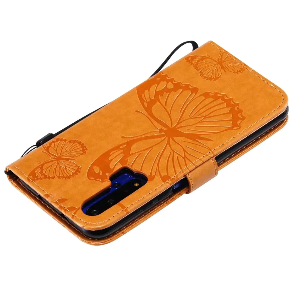 Anymob Huawei Dark Orange Leather Phone Case Butterfly Flip Wallet Cover Protection