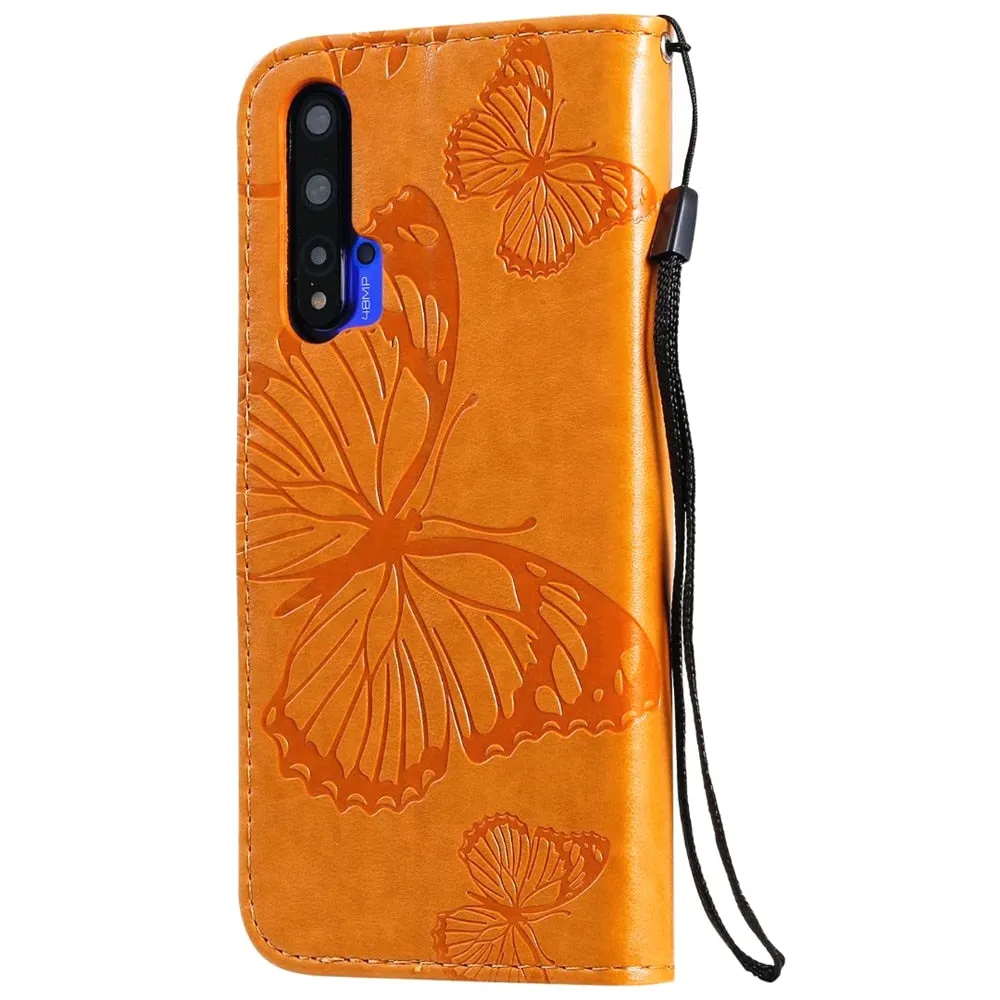 Anymob Huawei Dark Orange Leather Phone Case Butterfly Flip Wallet Cover Protection