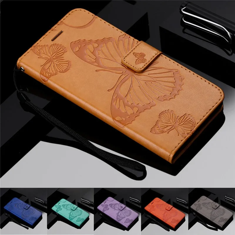Anymob Huawei Dark Orange Leather Phone Case Butterfly Flip Wallet Cover Protection