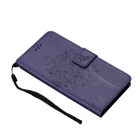 Anymob Huawei Dark Purple Leather Flip Case Wallet Cover Cat Phone Shell