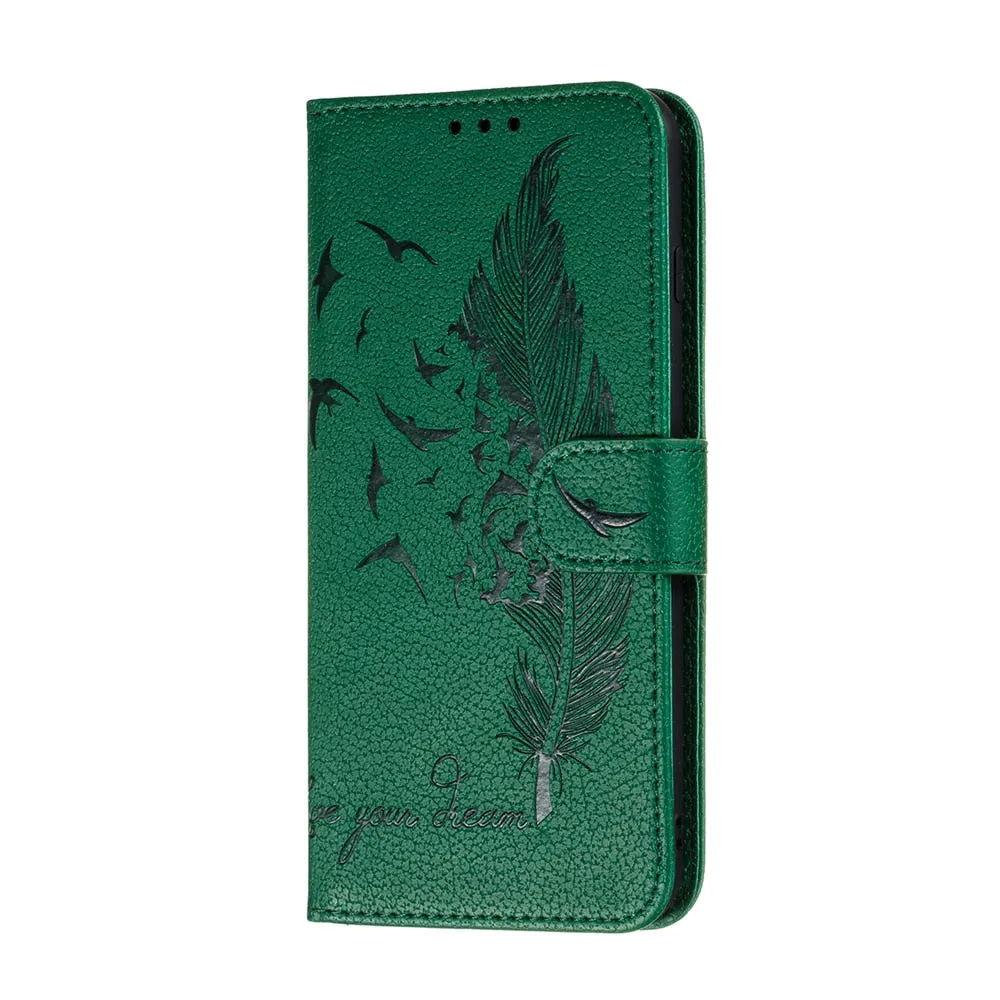 Anymob Huawei Green Leather Phone Case Flip Wallet Cover Shell Protection