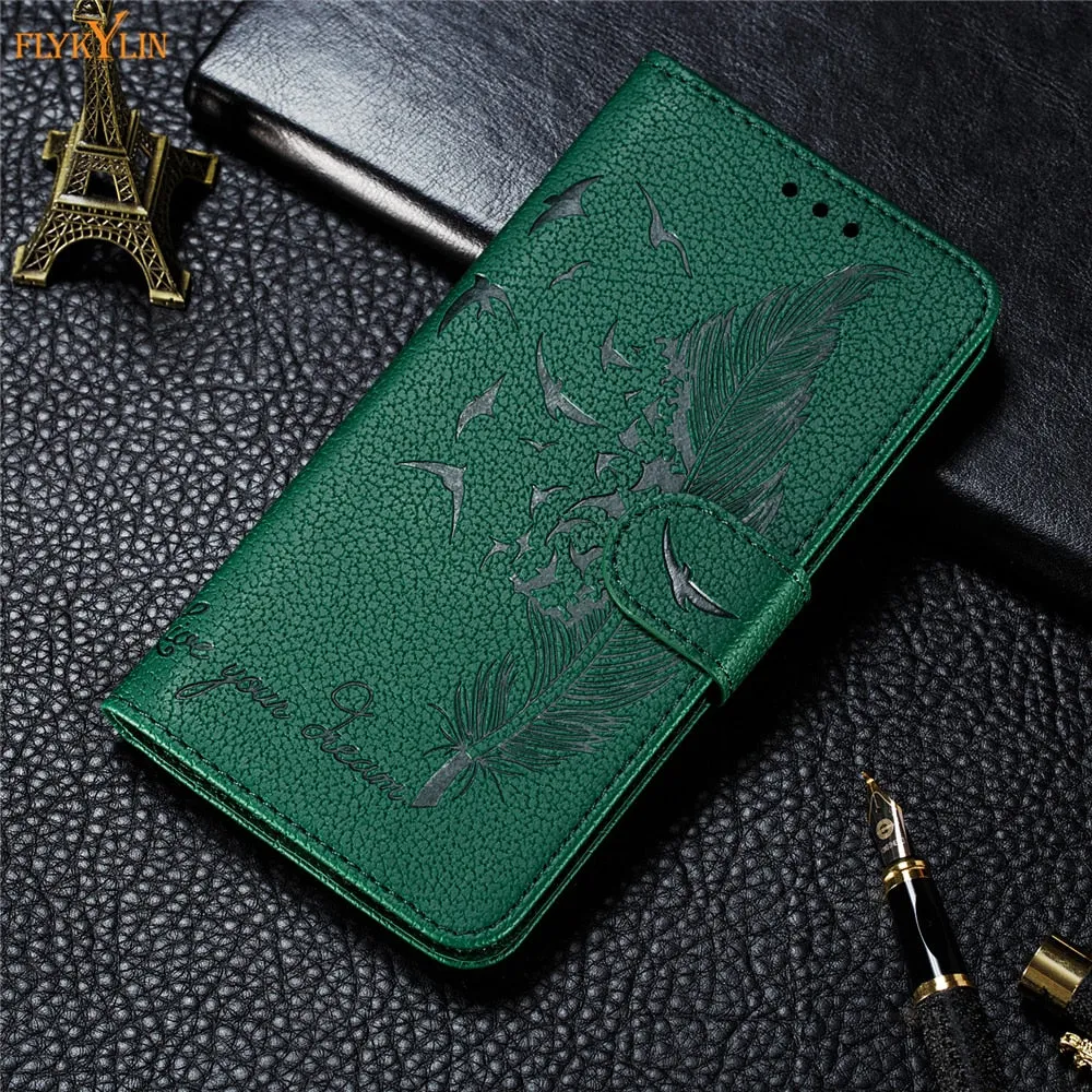 Anymob Huawei Green Leather Phone Case Flip Wallet Cover Shell Protection