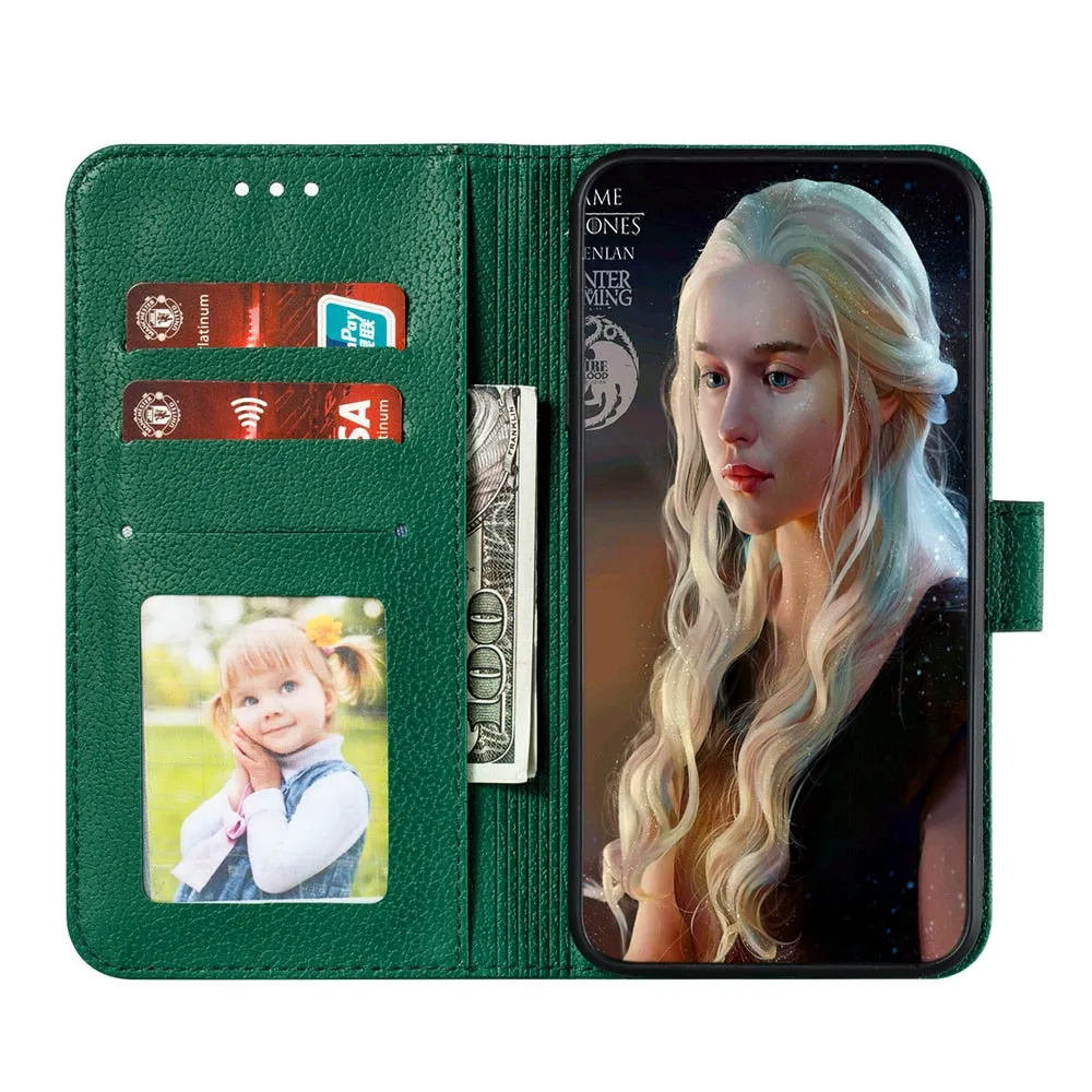 Anymob Huawei Green Leather Phone Case Flip Wallet Cover Shell Protection