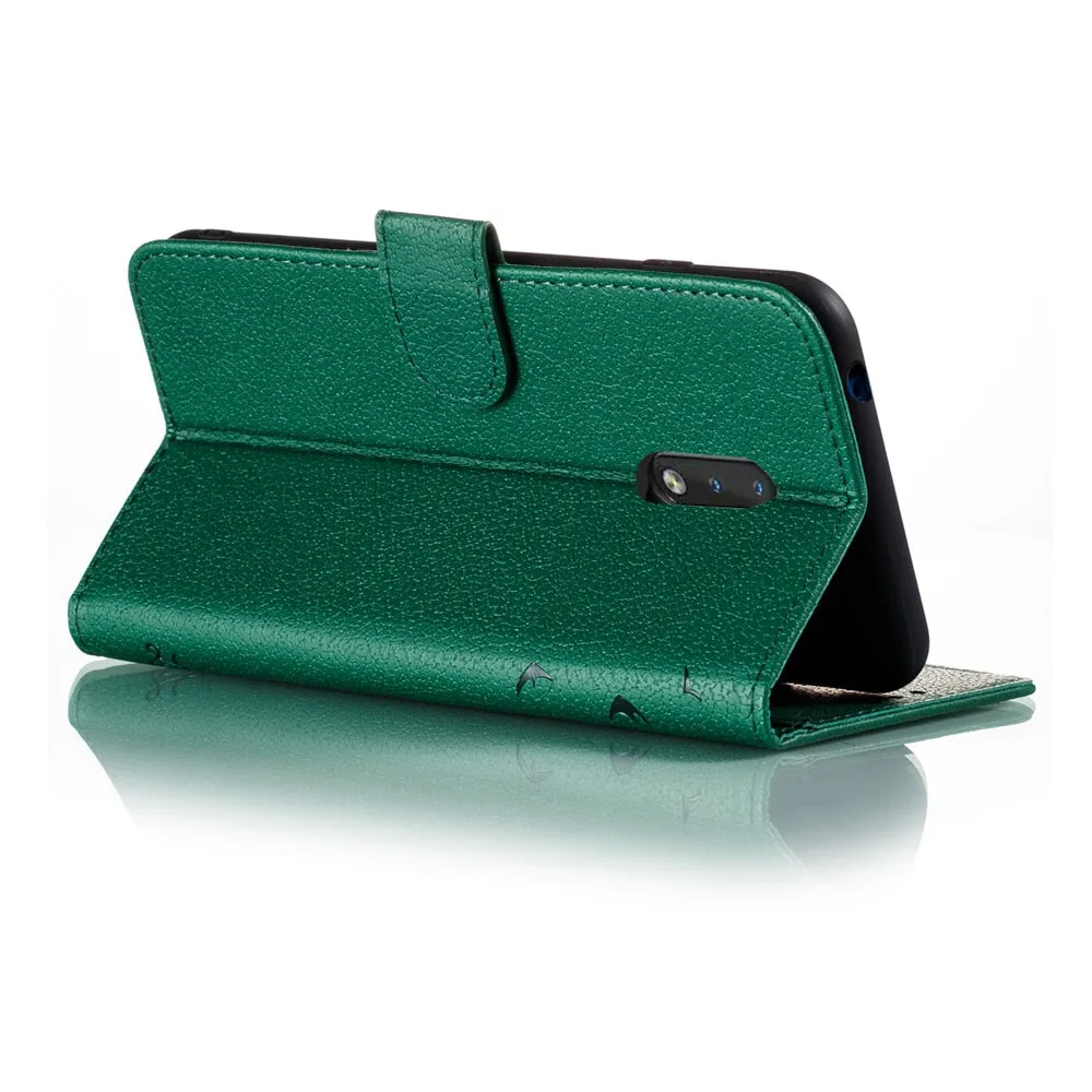 Anymob Huawei Green Leather Phone Case Flip Wallet Cover Shell Protection
