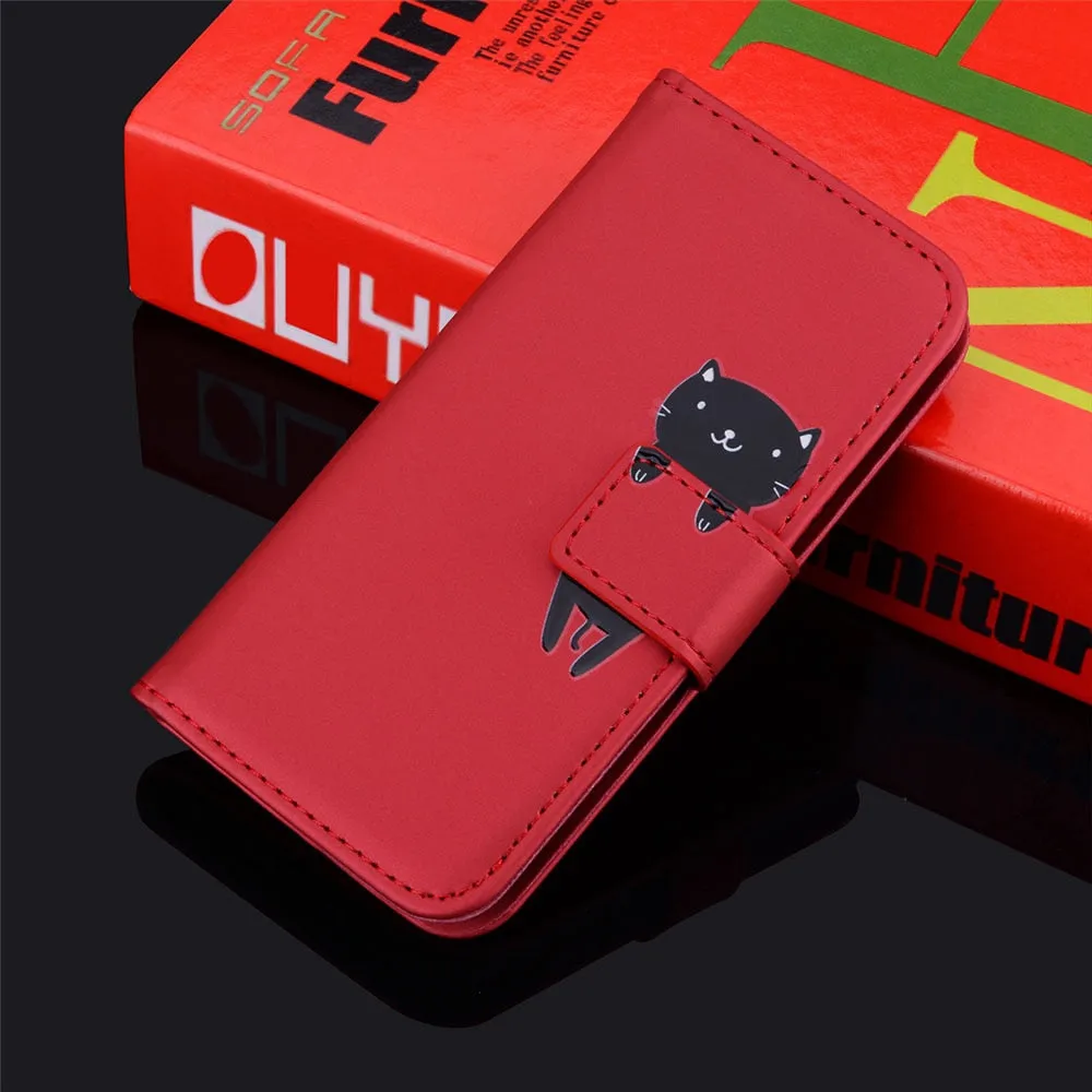 Anymob Huawei Honor Red Leather Case Flip Wallet Back Cover Phone Shell