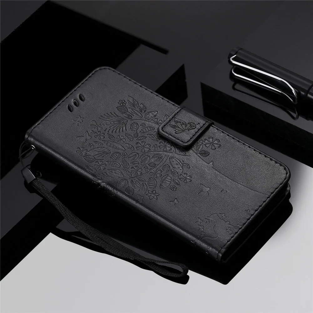 Anymob Huawei Phone Case Black 3D Tree Flip Leather Wallet Cover