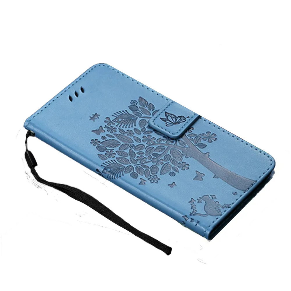 Anymob Huawei Phone Case Blue 3D Tree Flip Leather Wallet Cover