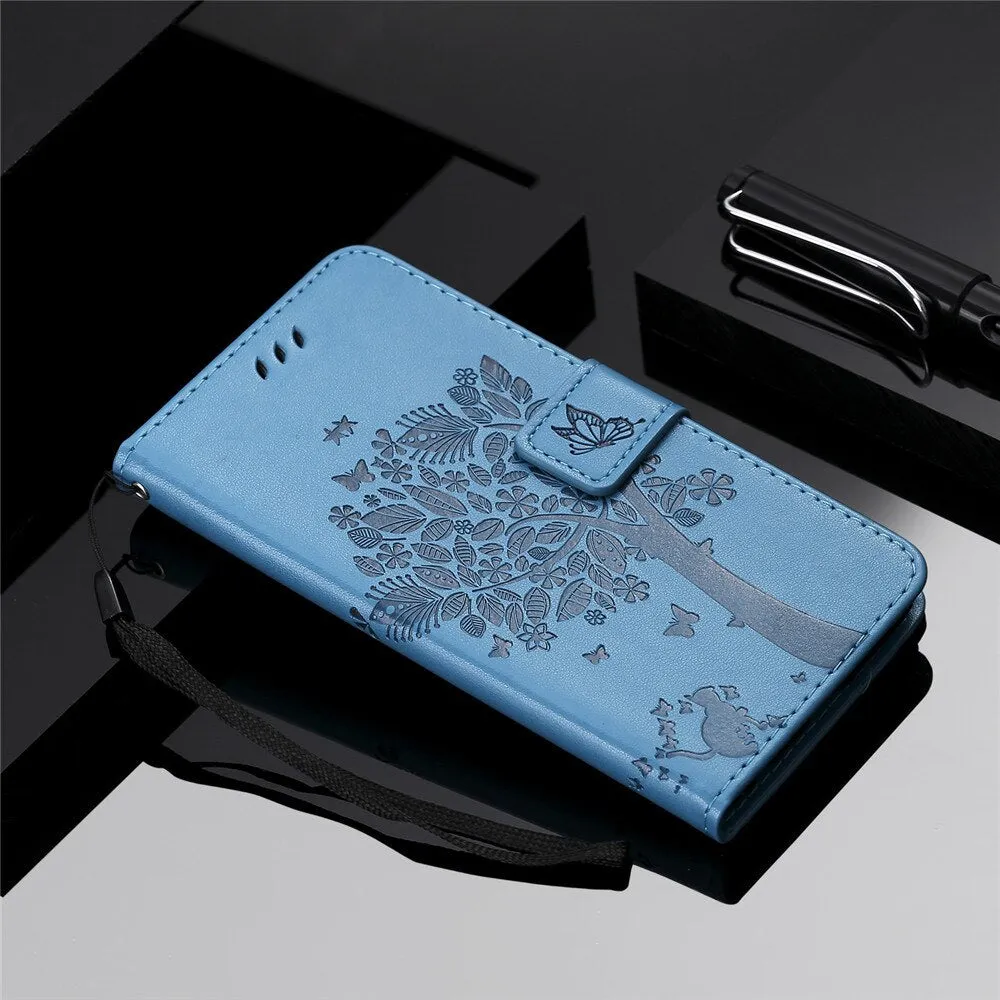 Anymob Huawei Phone Case Blue 3D Tree Flip Leather Wallet Cover