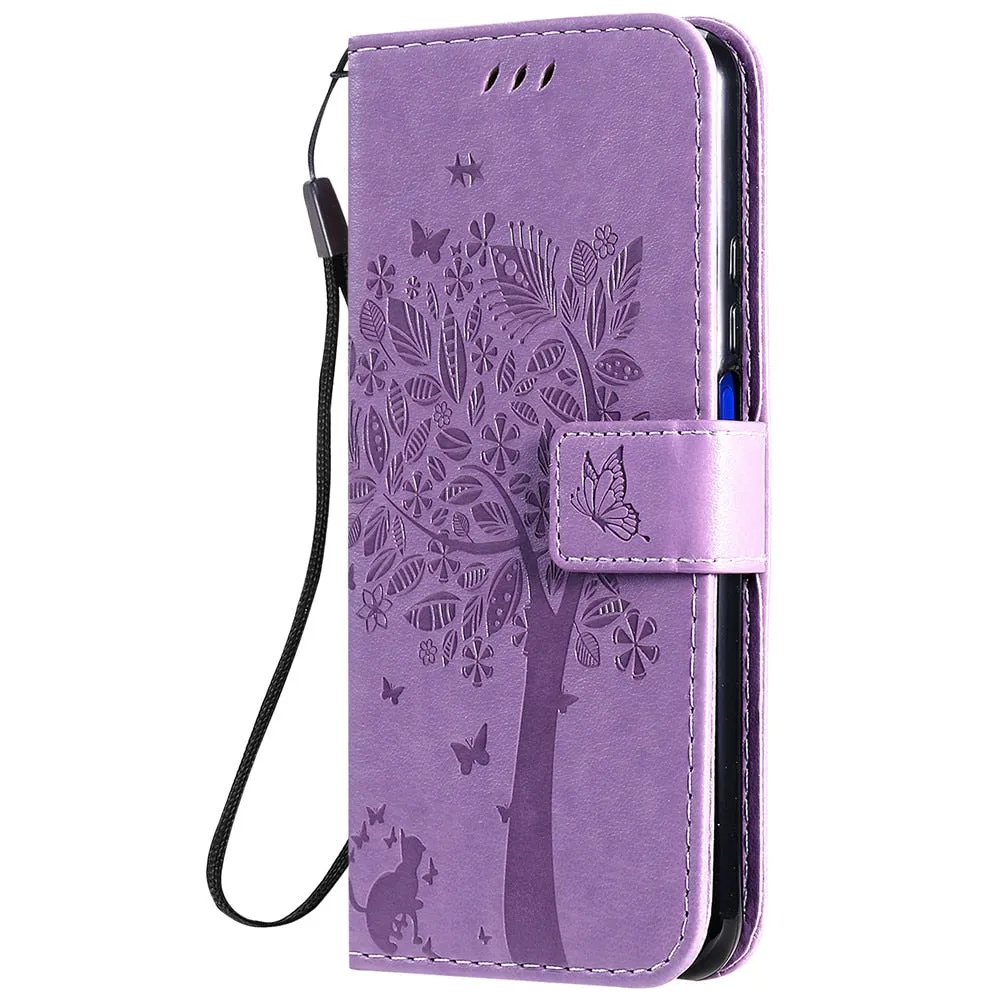 Anymob Huawei Phone Case Brown Butterfly Flip Leather Wallet Phone Cover