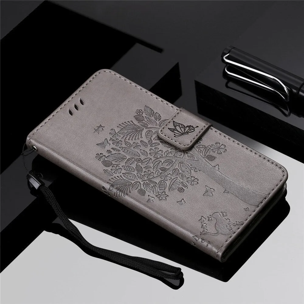 Anymob Huawei Phone Case Gray 3D Tree Flip Leather Wallet Cover