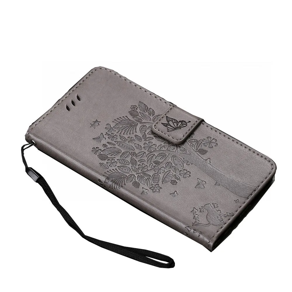Anymob Huawei Phone Case Gray 3D Tree Flip Leather Wallet Cover