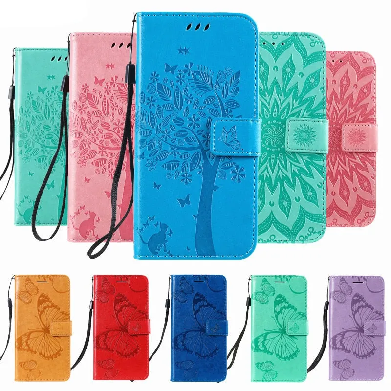 Anymob Huawei Phone Case Pink Tree Print Flip Leather Wallet Phone Cover