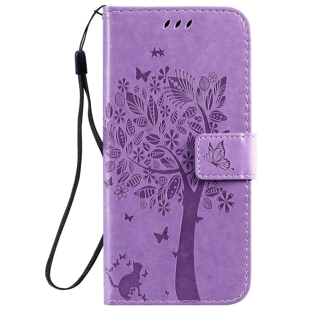 Anymob Huawei Phone Case Pink Tree Print Flip Leather Wallet Phone Cover