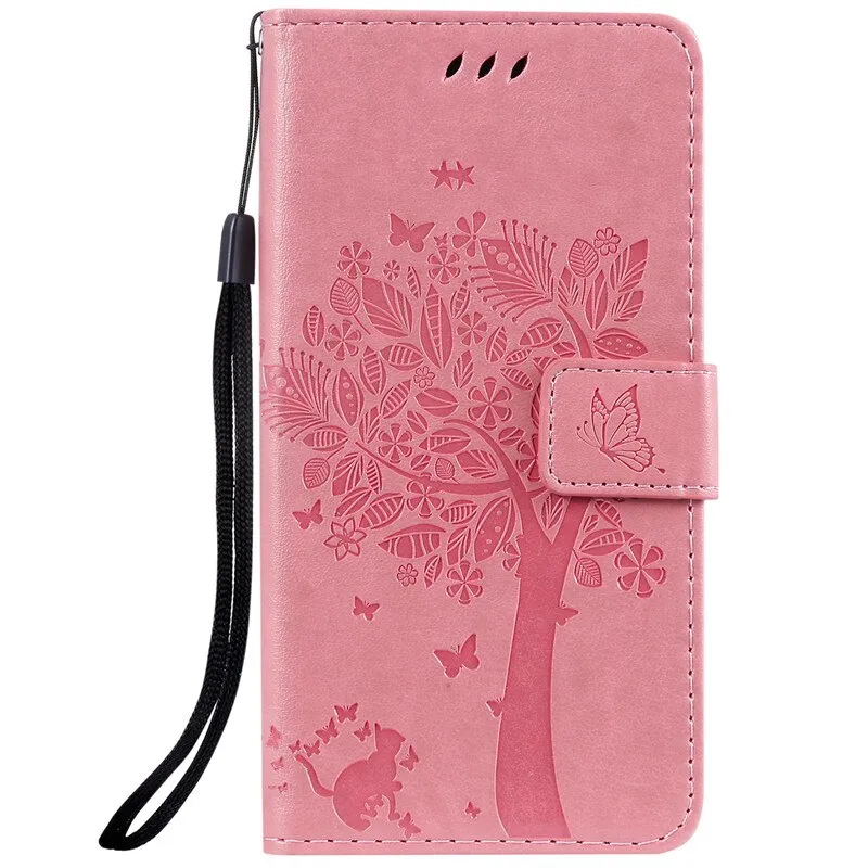 Anymob Huawei Phone Case Pink Tree Print Flip Leather Wallet Phone Cover