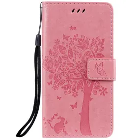Anymob Huawei Phone Case Pink Tree Print Flip Leather Wallet Phone Cover