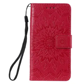 Anymob Huawei Phone Case Red Flower Flip Leather Wallet Phone Cover