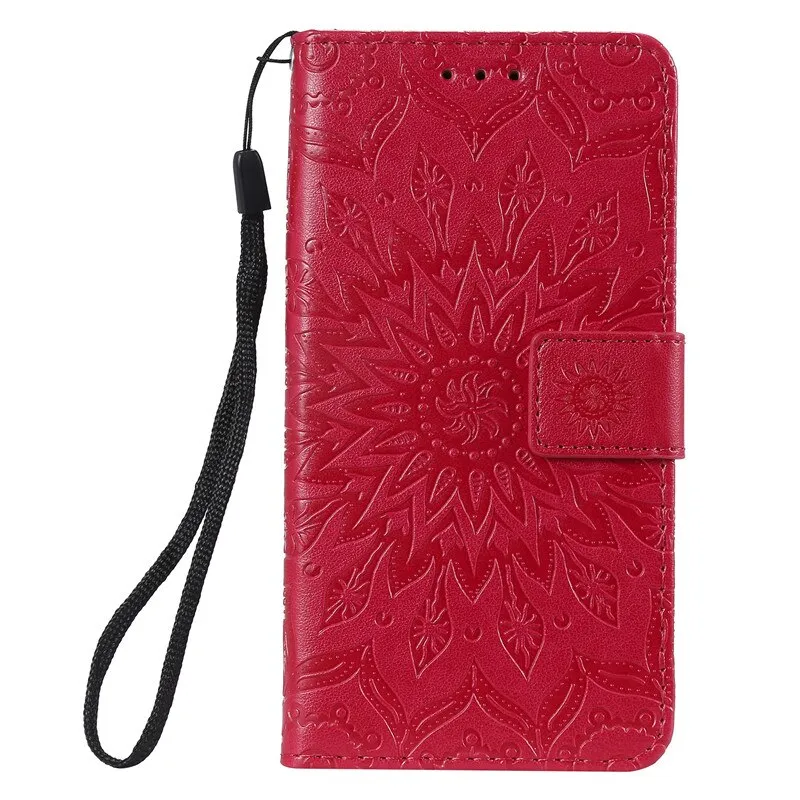 Anymob Huawei Phone Case Red Flower Flip Leather Wallet Phone Cover