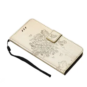 Anymob Huawei Phone Gold Case Flip Leather 3D Tree Shell Wallet Cover