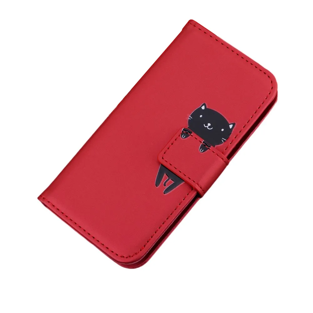 Anymob Huawei Red Leather Case Flip Wallet Back Cover Phone Silicone Protection
