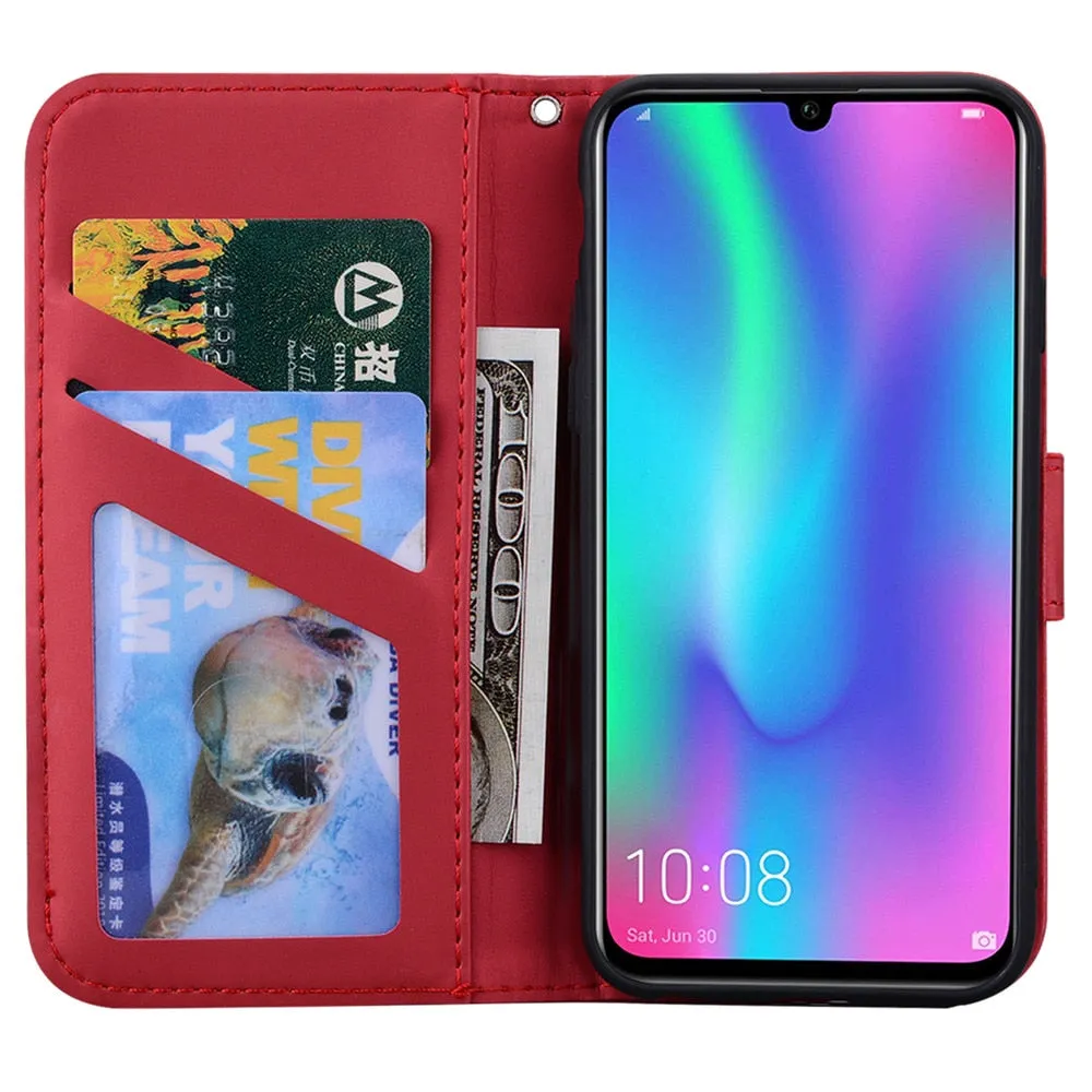 Anymob Huawei Red Leather Case Flip Wallet Back Cover Phone Silicone Protection