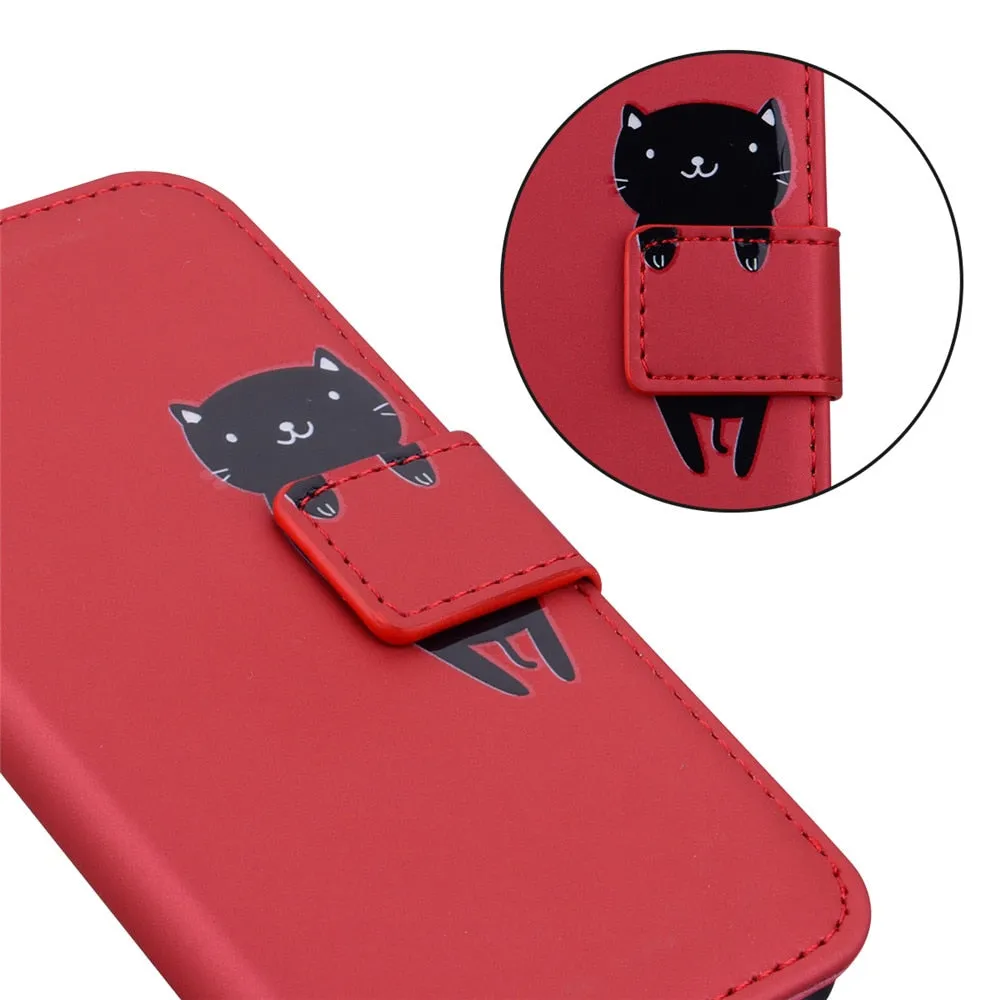 Anymob Huawei Red Leather Case Flip Wallet Back Cover Phone Silicone Protection