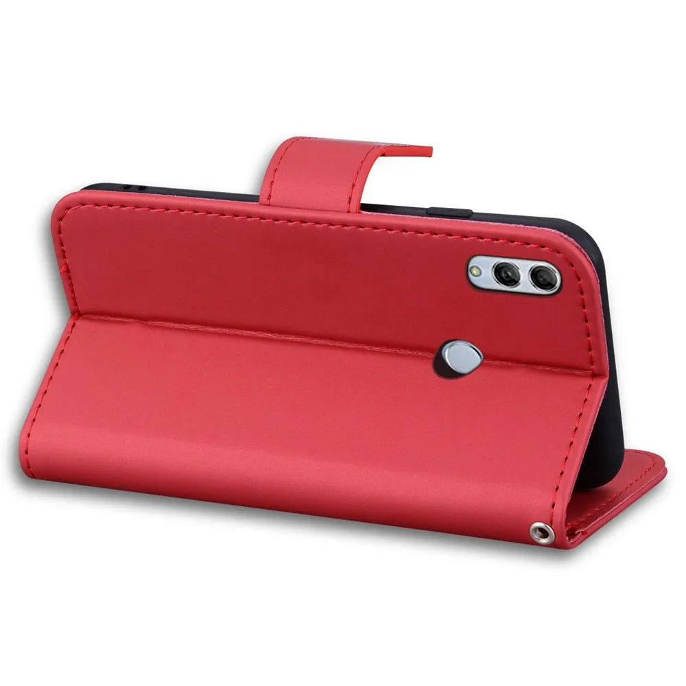 Anymob Huawei Red Leather Case Flip Wallet Back Cover Phone Silicone Protection