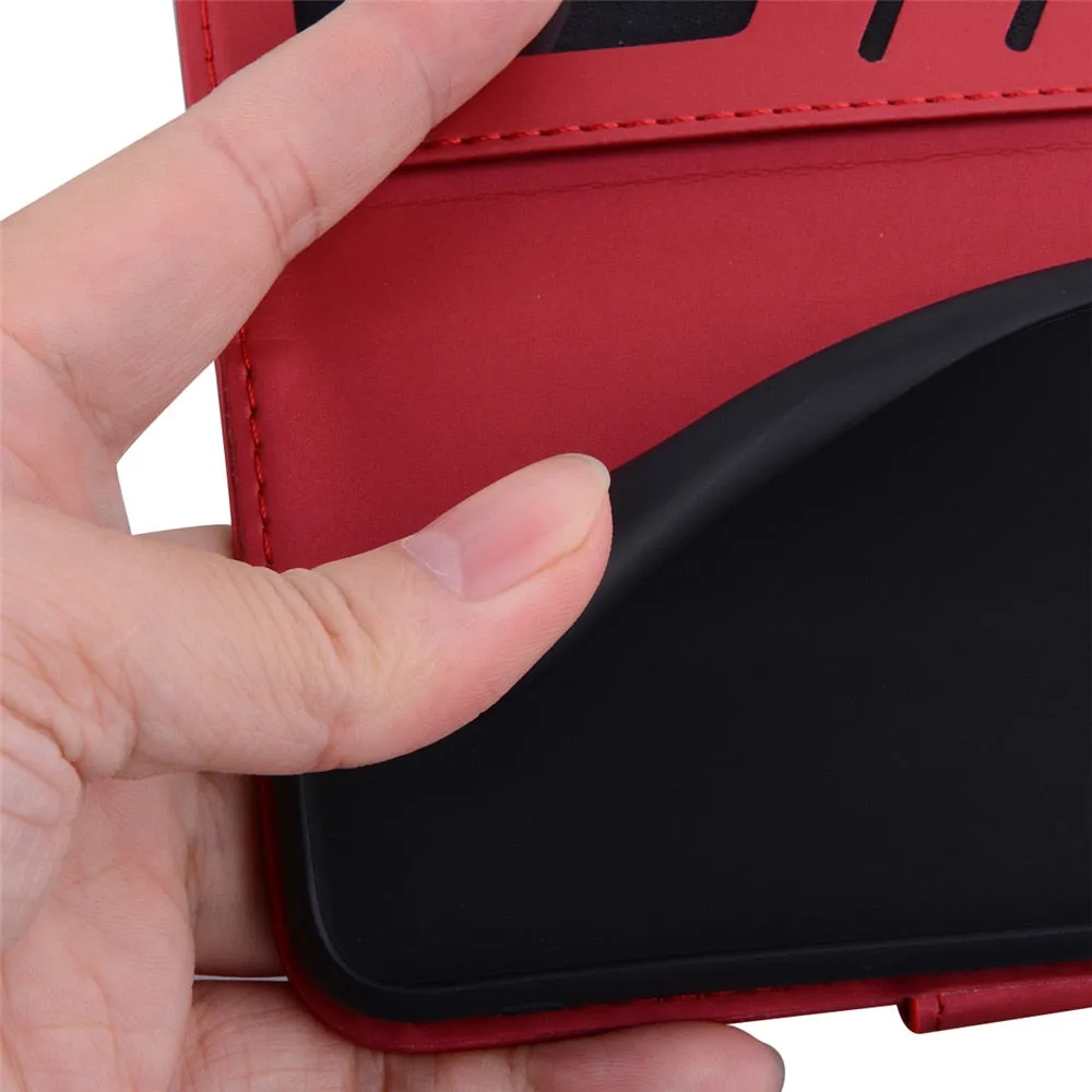 Anymob Huawei Red Leather Case Flip Wallet Back Cover Phone Silicone Protection