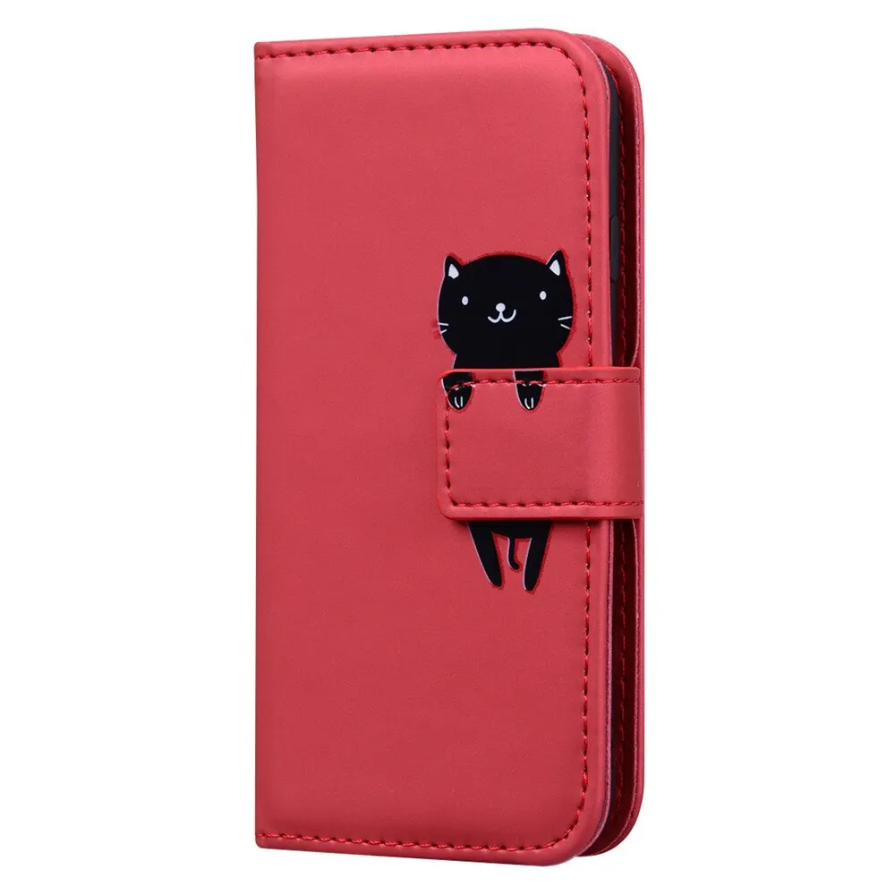 Anymob Huawei Red Leather Case Flip Wallet Back Cover Phone Silicone Protection