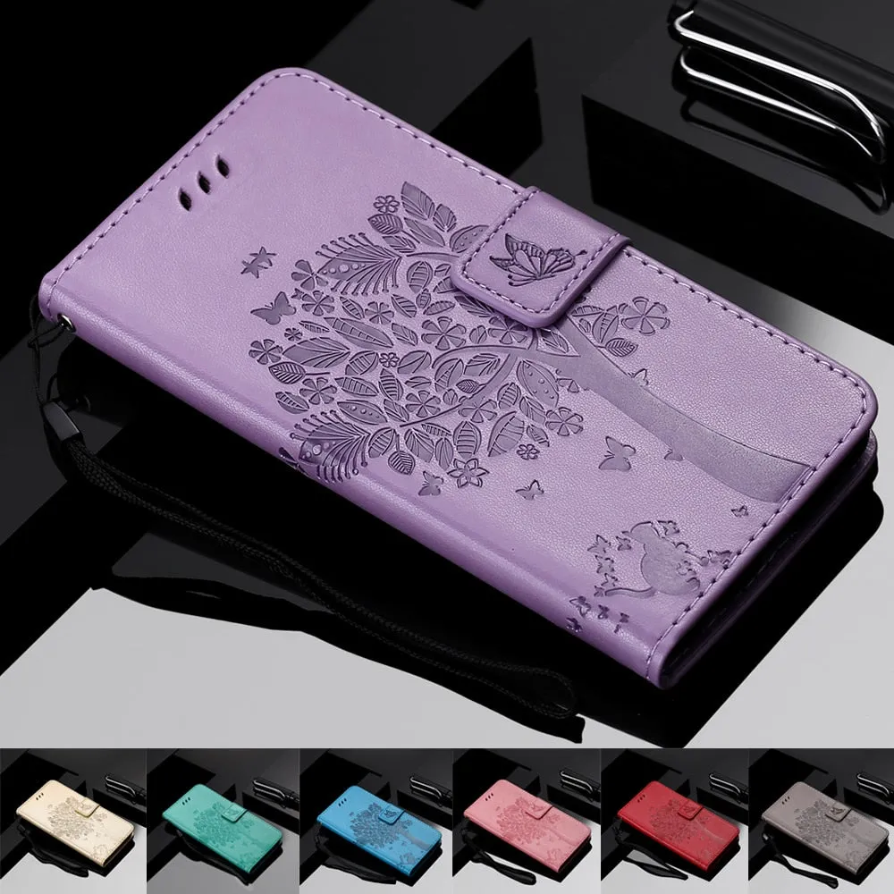 Anymob Huawei Red Leather Flip Case Wallet Cover Cat Phone Shell