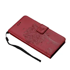 Anymob Huawei Red Leather Flip Case Wallet Cover Cat Phone Shell