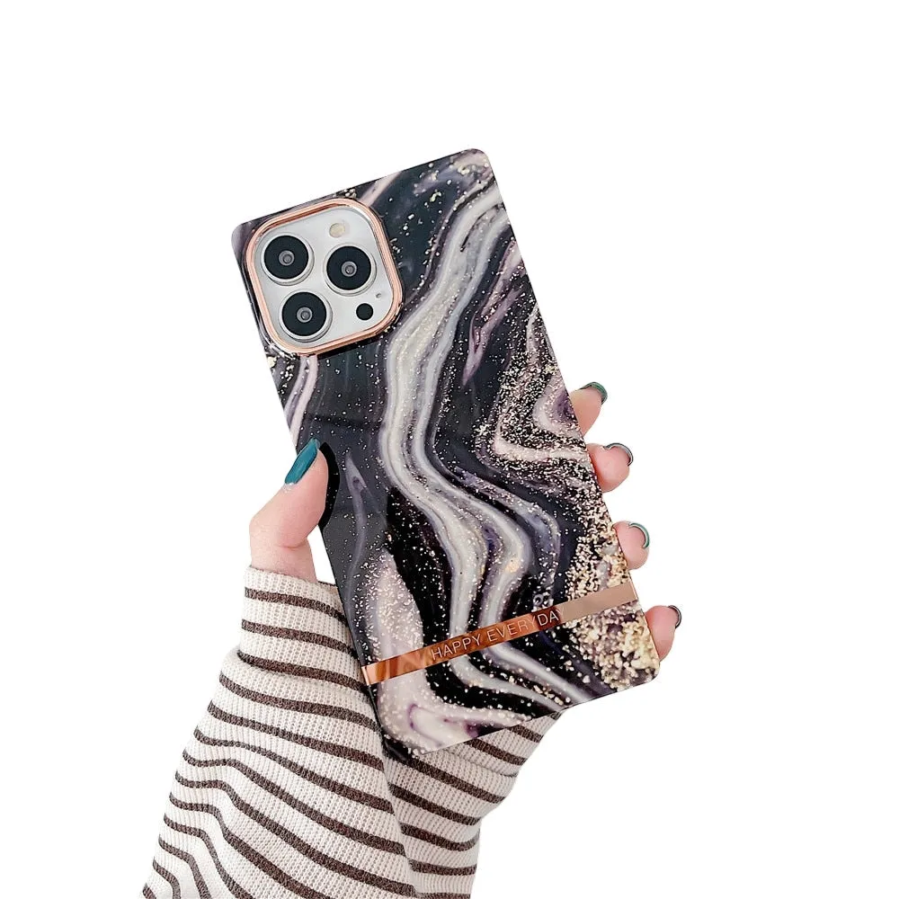 Anymob iPhone Black Marble Electroplated Vintage Case Soft Silicone Shockproof Phone Cover