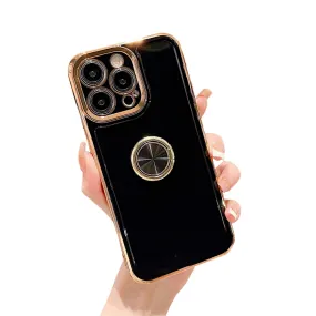 Anymob iPhone Black Ring Holder Stand Electroplating Case Silicone Soft Phone Back Cover