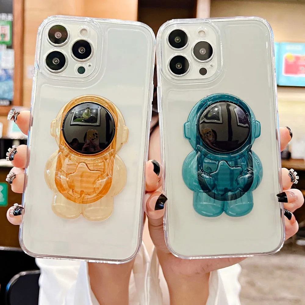 Anymob iPhone Blue 3D Astronaut Holder Phone Case Transparent Silicone Cover