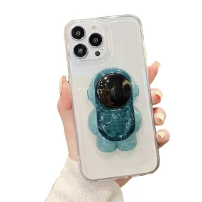 Anymob iPhone Blue 3D Astronaut Holder Phone Case Transparent Silicone Cover