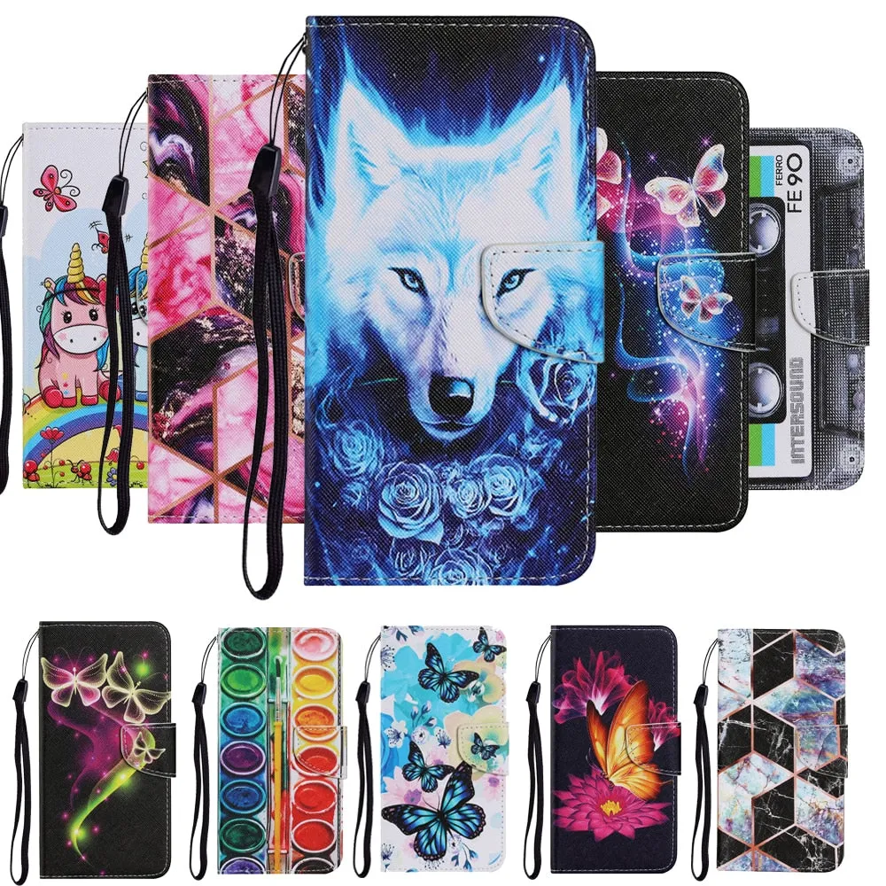 Anymob iPhone Blue Butterfly Painted Phone Case Magnetic Wallet Card slot Back Cover