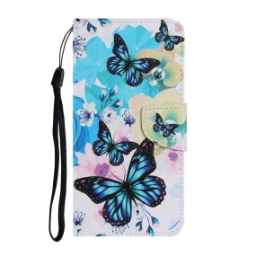 Anymob iPhone Blue Butterfly Painted Phone Case Magnetic Wallet Card slot Back Cover