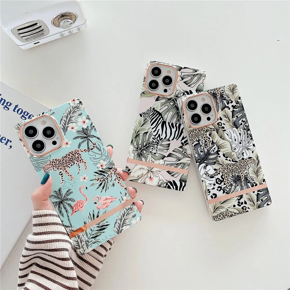 Anymob iPhone Blue Floral Electroplated Vintage Case Soft Silicone Shockproof Phone Cover