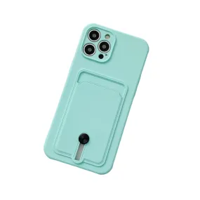 Anymob iPhone Blue Green Wallet Card Holder Soft Silicone Phone Case Candy Color Shockproof Cover