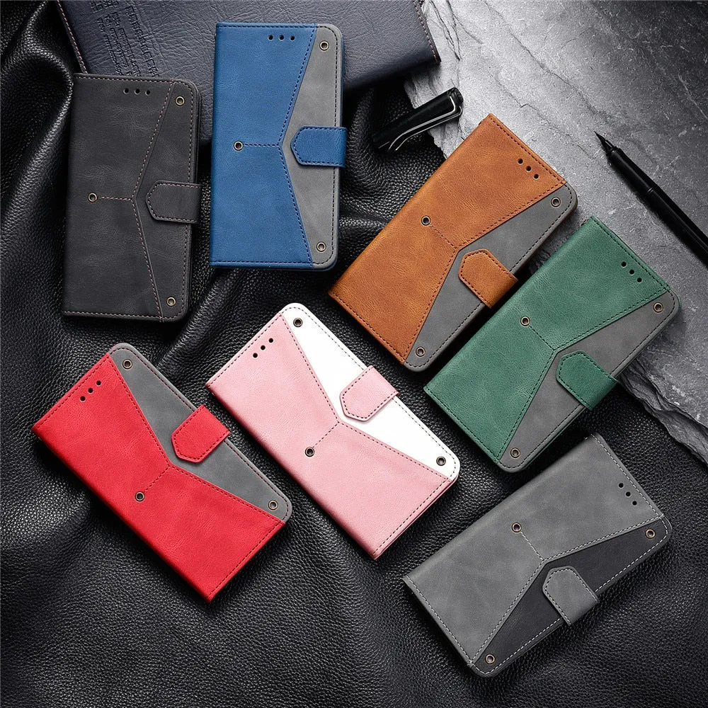 Anymob IPhone Blue Splicing Flip Leather Phone Cases Wallet Book Style Cover